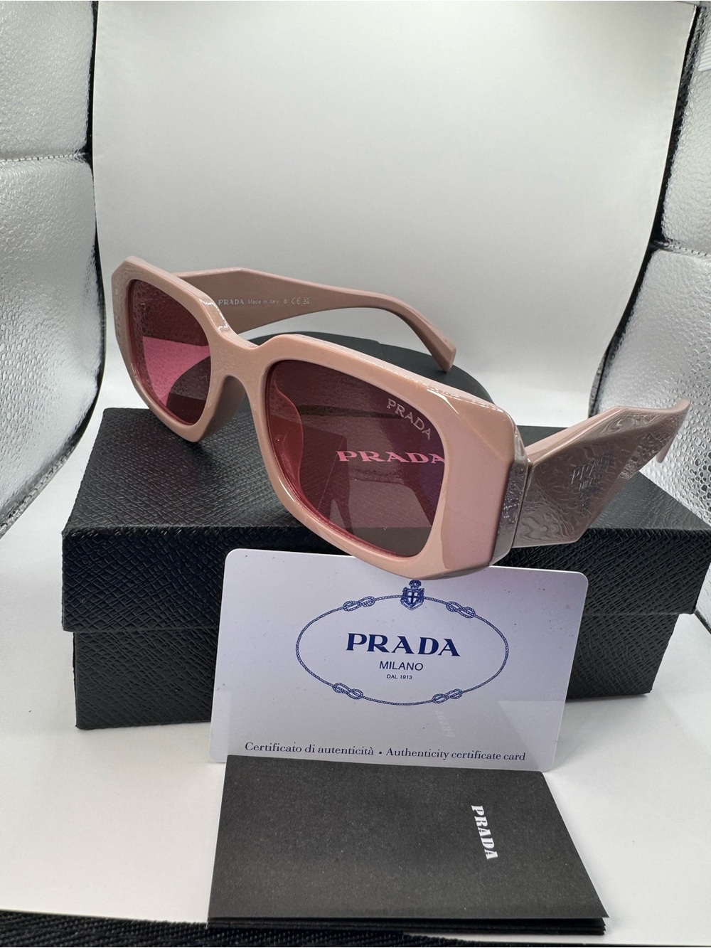 Prada Pale Pink Oversized Square Sunglasses with Pink Lenses